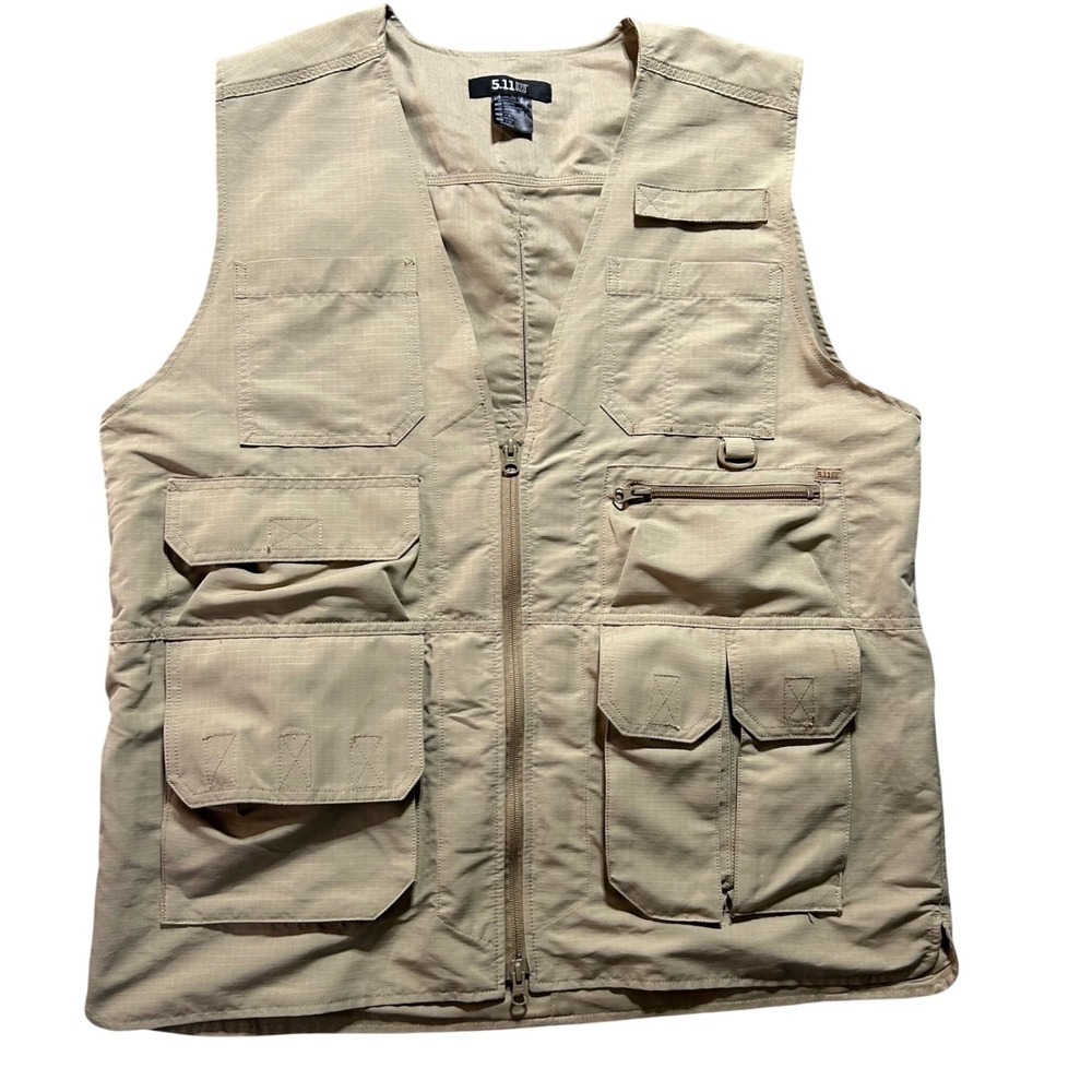 5.11 Tactical Utility Vest Mens Large Khaki Ripstop Multi-Pocket Zip Front